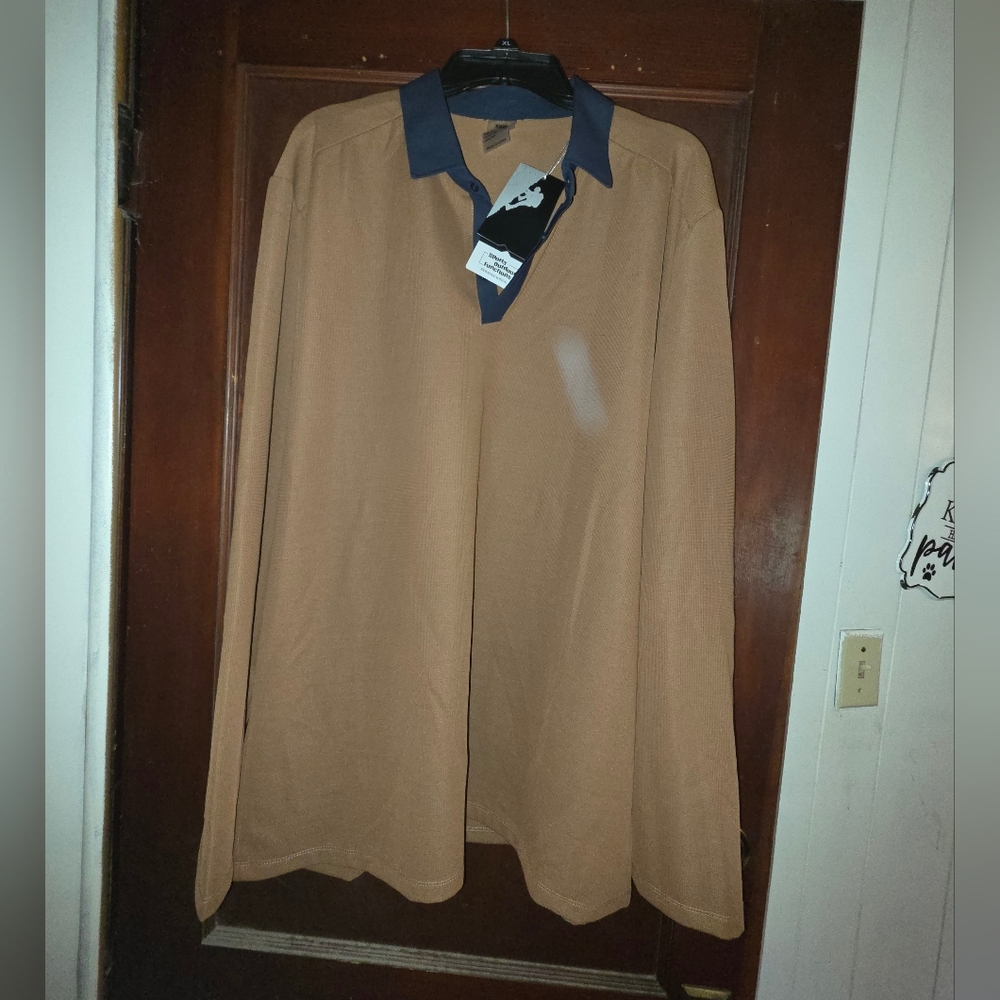Tan Long-Sleeve Polo Shirt